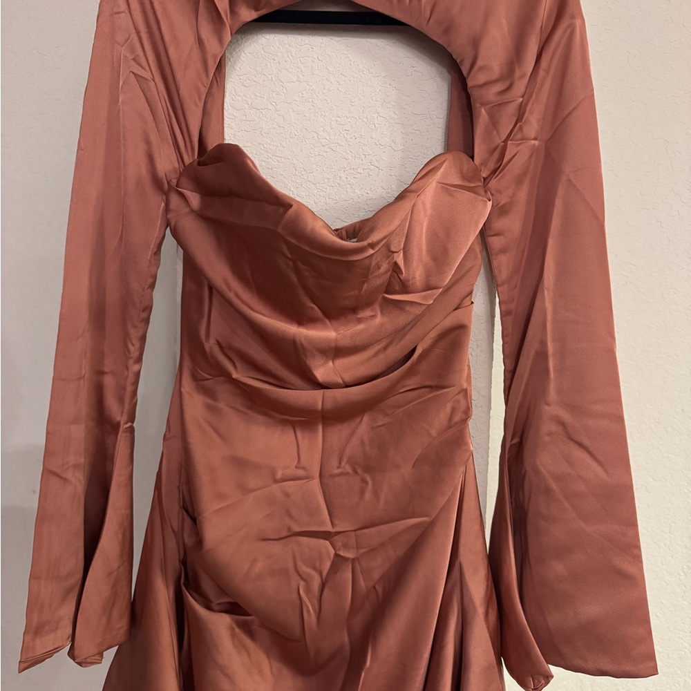 HOUSE OF CB Toira Long Sleeve Satin Corset Minidress in Rose